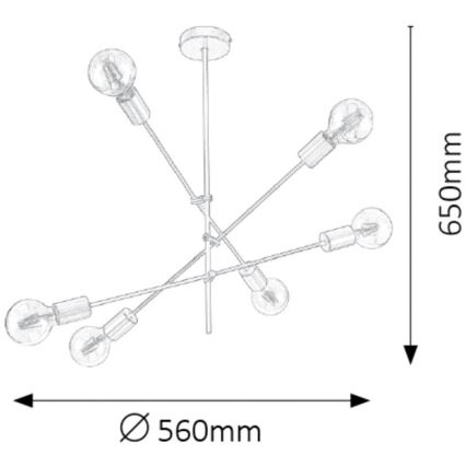 Rabalux 2104 - Luster na tyči LANNY 6xE27/15W/230V