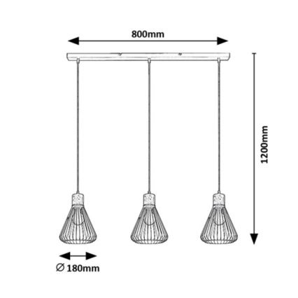 Rabalux - Luster na lanku 3xE27/40W/230V čierna/buk