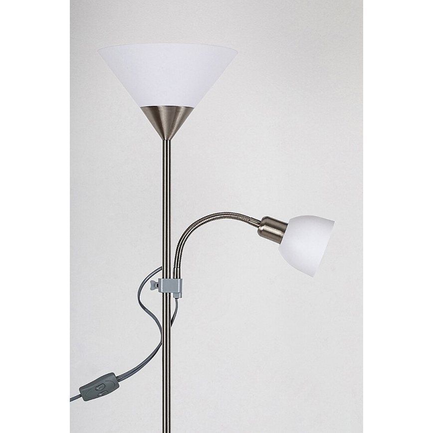Rabalux - Stojacia lampa ACTION 1xE27/100W/230V + 1xE14/25W matný chróm/biela