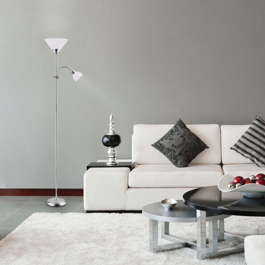 Rabalux - Stojacia lampa 1xE27/100W+E14/25W matný chróm/biela