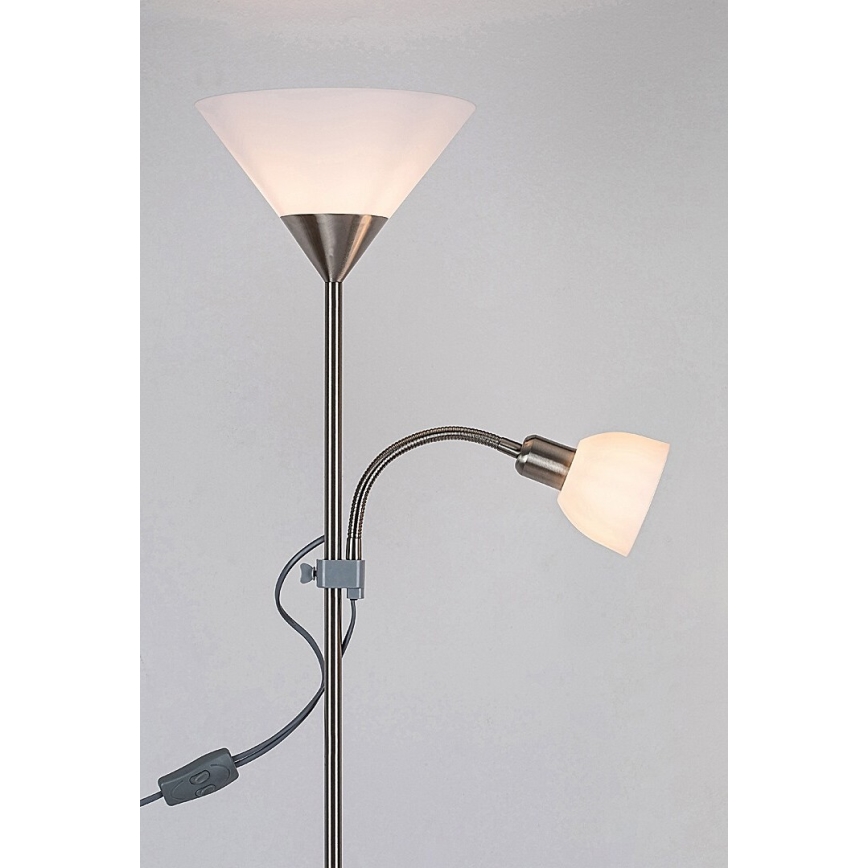 Rabalux - Stojacia lampa 1xE27/100W+E14/25W matný chróm/biela