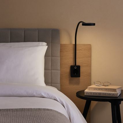 Rabalux - LED stmievateľná nástenná lampa LED/4W/230V s USB portom do zásuvky čierna