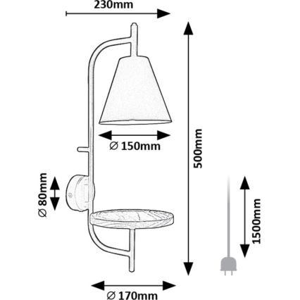 Rabalux - Nástenná lampa s poličkou 1xE27/15W/230V buk