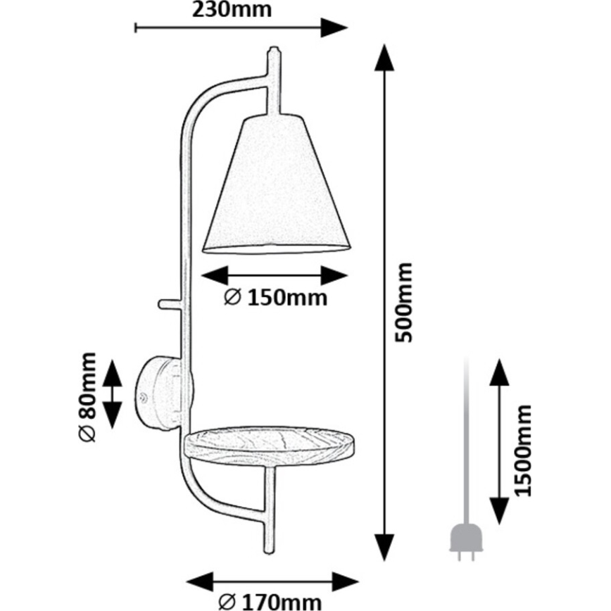 Rabalux - Nástenná lampa s poličkou 1xE27/15W/230V buk