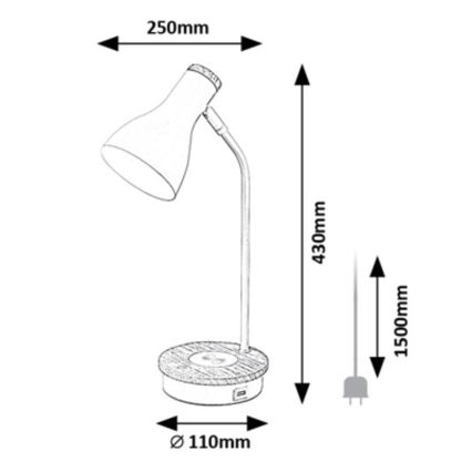 Rabalux - Stmievateľná dotyková stolná lampa s bezdrôtovým nabíjaním 1xE14/25W/230V kaučukovník