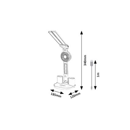 Rabalux - LED Stmievateľná stolná lampa s ventilátorom a displejom LED/7W/5V 3000/4000/6500K