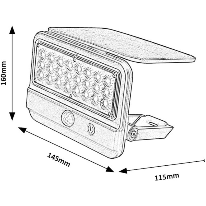 Rabalux - LED Solárne nástenné svietidlo so senzorom LED/7W/3,7V IP54 čierna 3000 mAh