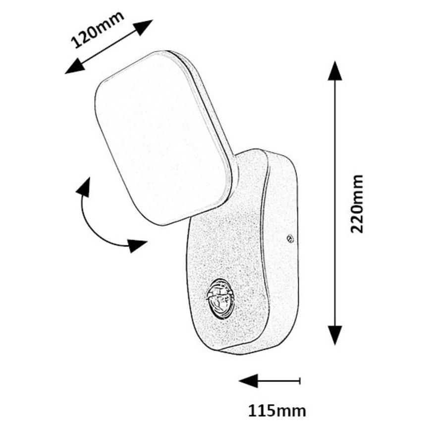 Rabalux - LED Vonkajšie nástenné flexibilné svietidlo so senzorom LED/12W/230V IP44