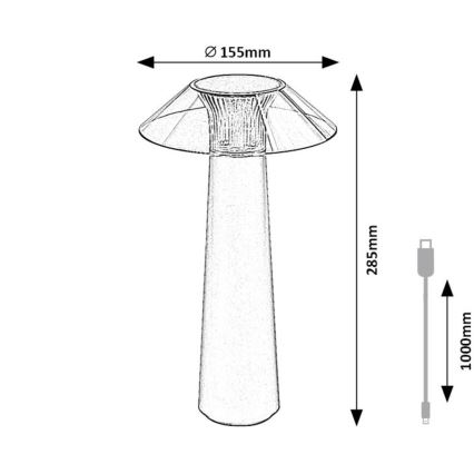 Rabalux - LED Stmievateľná dotyková nabíjacia stolná lampa LED/5W/5V IP44 čierna