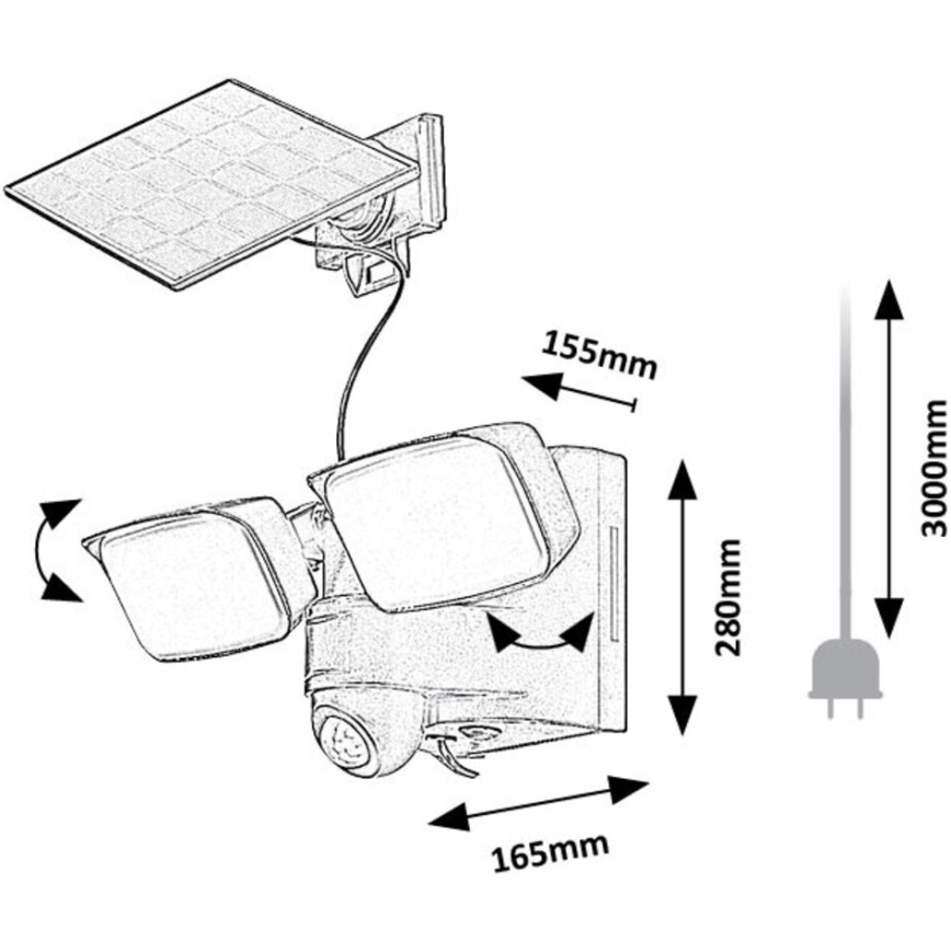 Rabalux - LED solárne nástenné flexibilné svietidlo so senzorom a externým panelom 2xLED/5W/3,7V IP54 čierna 600 mAh