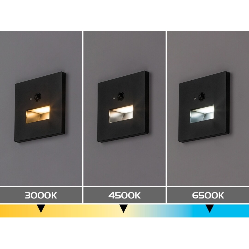 Rabalux - LED schodiskové svietidlo so snímačom pohybu a súmraku LED/1W/230V 3000/4500/6500K čierne