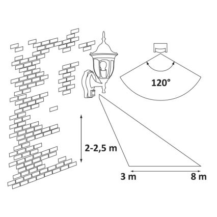 Rabalux - Vonkajšie nástenné svietidlo so senzorom 1xE27/60W/230V IP43 čierna