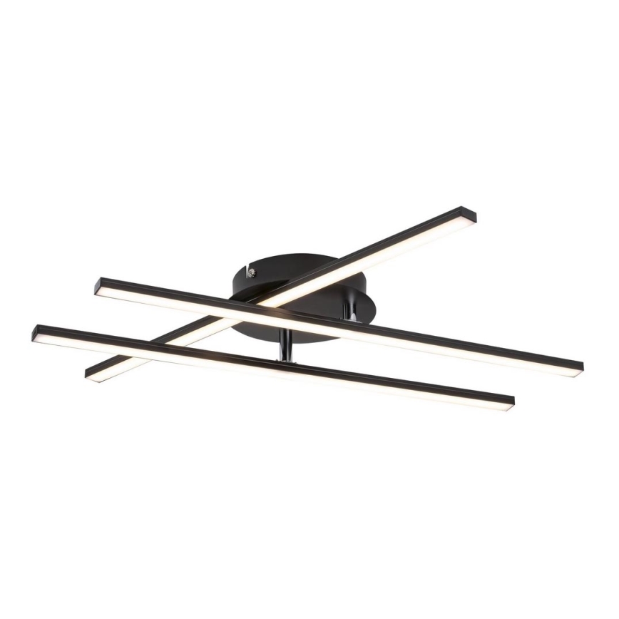 Svietidlo s tromi paralelnými LED pásikmi osvetľuje priestor. Pásiky sú pripevnené k čiernemu kruhovému základu. Celok je umiestnený na bielom pozadí.