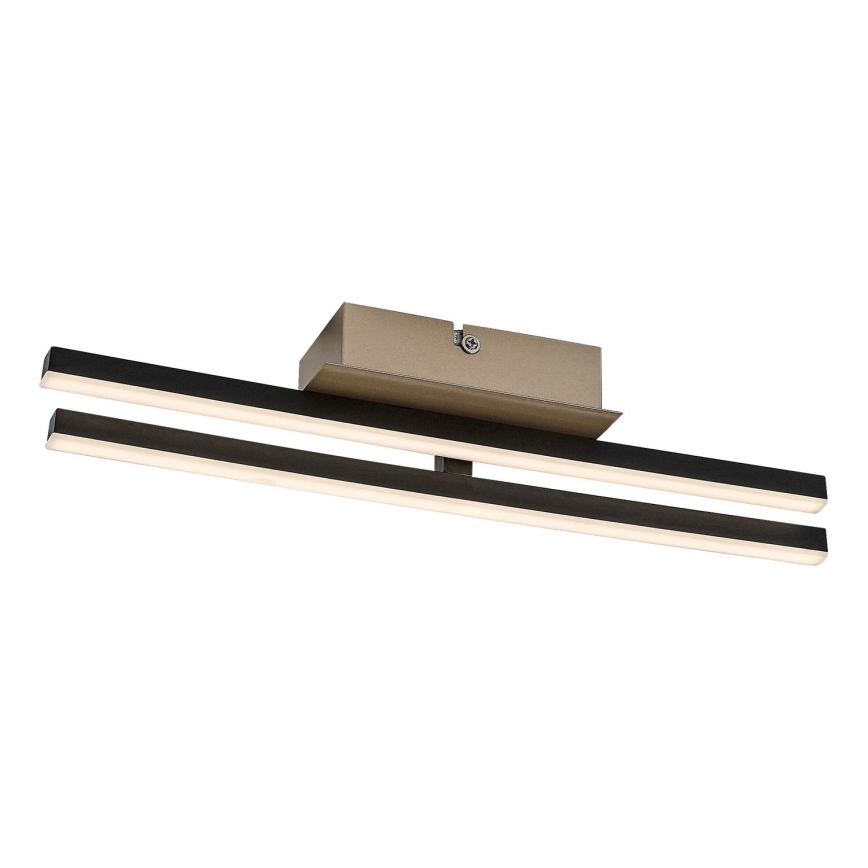Dve paralelné LED svietidlá s čiernym rámom sú pripevnené k stropnej konzole v bronzovej farbe. Svietidlo osvetľuje priestor.
