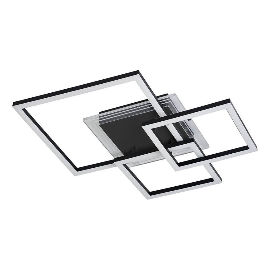 Svietidlo s prekrývajúcimi sa štvorcovými rámčekmi v čiernej a striebornej farbe, osvetľuje priestor zhora. Konštrukcia je zavesená, s presvetlením zvnútra.