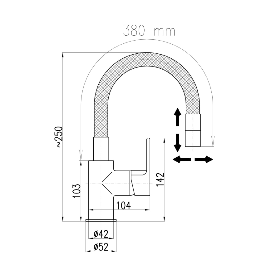 RAV Slezák CO119.0/16 - Drezová batéria s flexibilným ramienkom a výsuvnou sprškou COLORADO 25 cm čierna