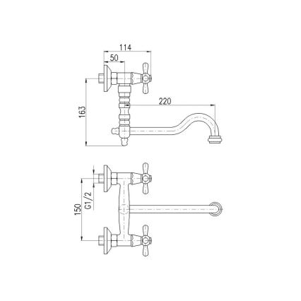 RAV Slezák MK101.5/29SM - Drezová/umývadlová batéria MORAVA RETRO 16,3 cm stará mosadz