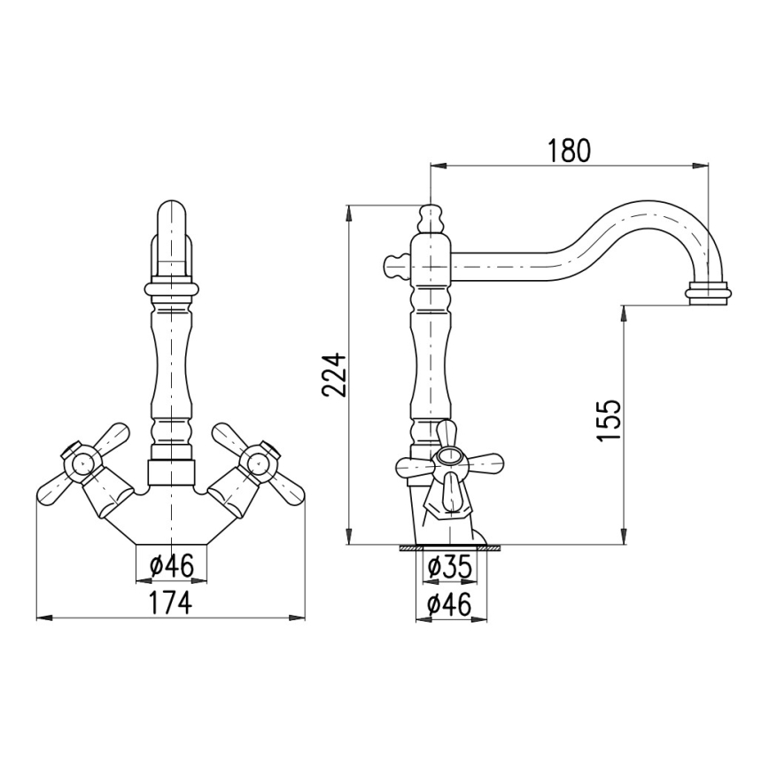 RAV Slezák MK121.0/8SM - Drezová/umývadlová batéria + výtok MORAVA RETRO 22,4 cm staromosadz