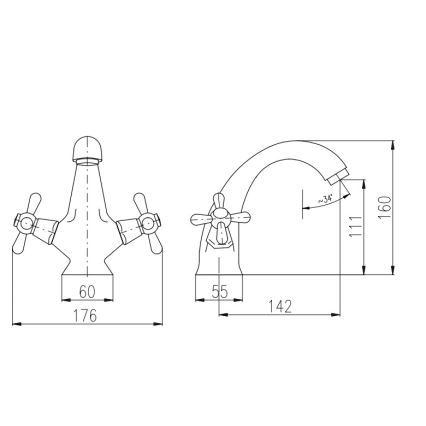 RAV Slezák MK128.0CMATSM - Umývadlová batéria MORAVA RETRO 16 cm čierna/mosadz