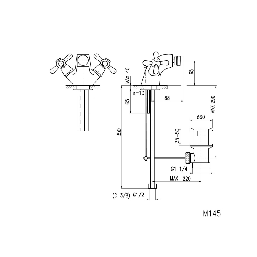 RAV Slezák MK145.0 - Bidetová batéria + výpusť MORAVA 6,5 cm lesklý chróm