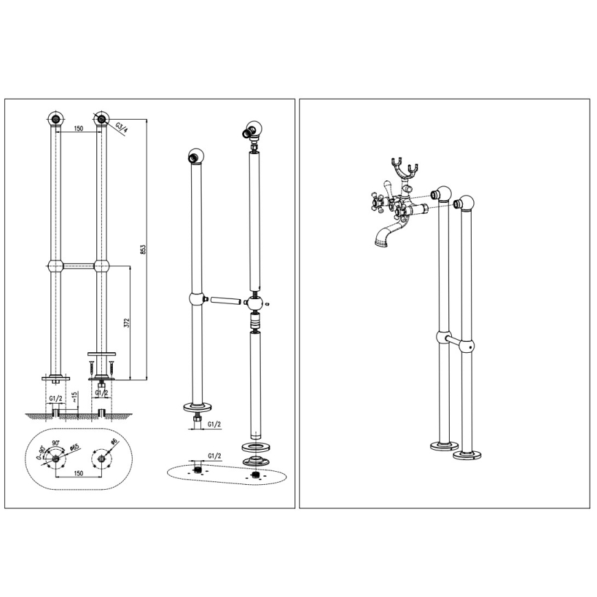 RAV Slezák MK150.5/2CMATSM - Vaňová sada s batériou MORAVA RETRO čierna/mosadz