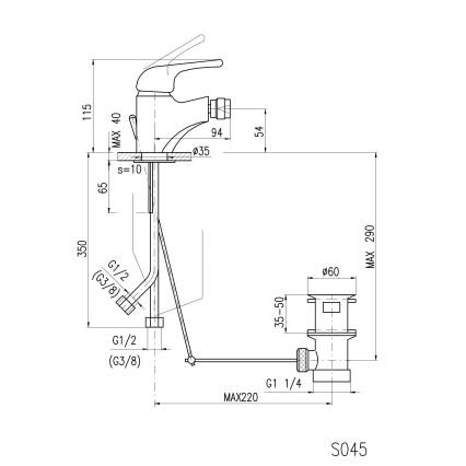 RAV Slezák SA045.0 - Bidetová batéria + výpusť SAZAVA 11,5 cm lesklý chróm