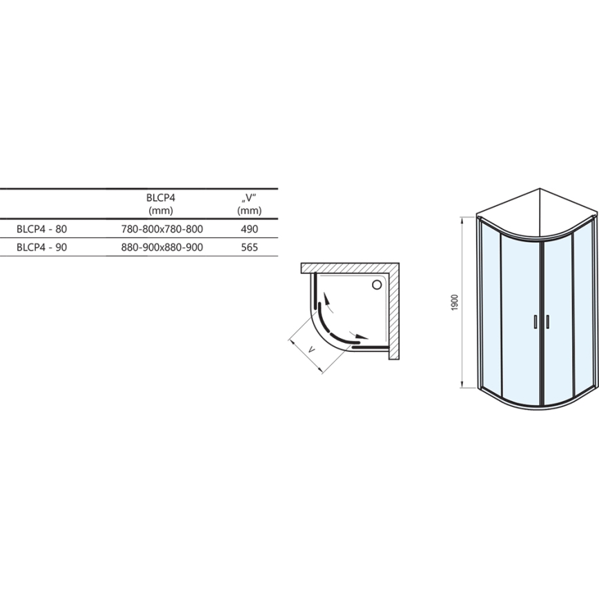Ravak 3B240C00Z1B - Štvordielny štvrťkruhový sprchový kút BLIX 80x80 cm lesklý chróm