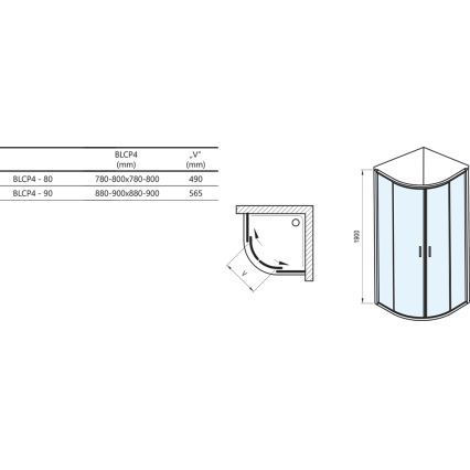 Ravak 3B270100ZG - Štvordielny štvrťkruhový sprchový kút BLIX 90x90 cm biely