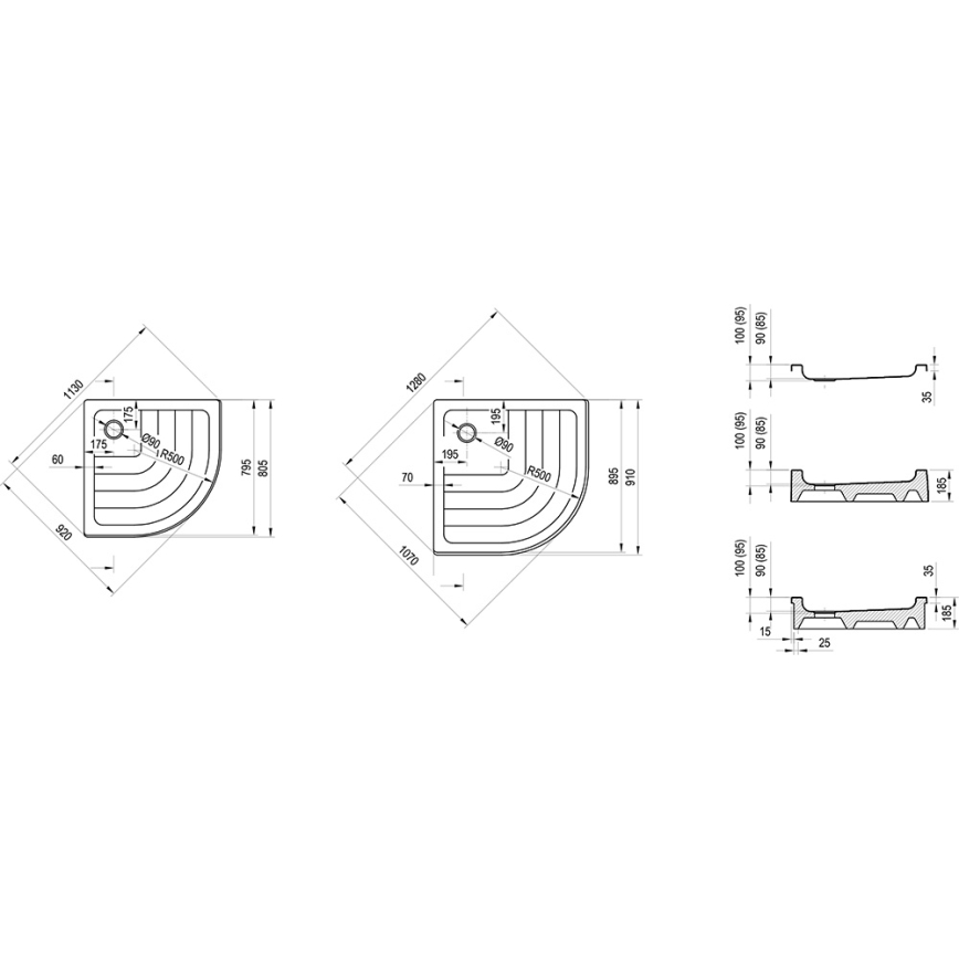 Ravak A204001120 - Sprchová vanička štvrťkruhová RONDA 80x80 cm biela
