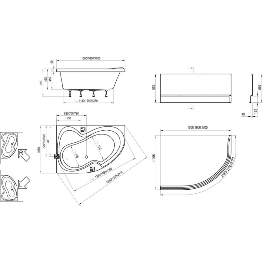 Ravak C421000000 - Rohová vaňa ROSA 170x105 cm akrylát/biela