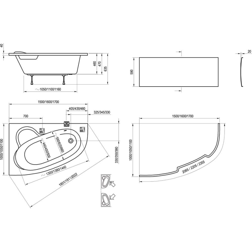 Ravak C451000000 - Rohová vaňa ASYMMETRIC 150x100 cm akrylát/biela