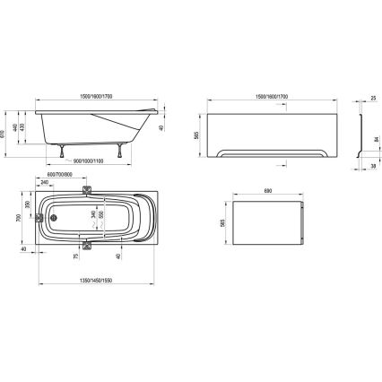 Ravak CP11000000 - Vaňa VANDA 160x70 cm akrylát/lesklá biela