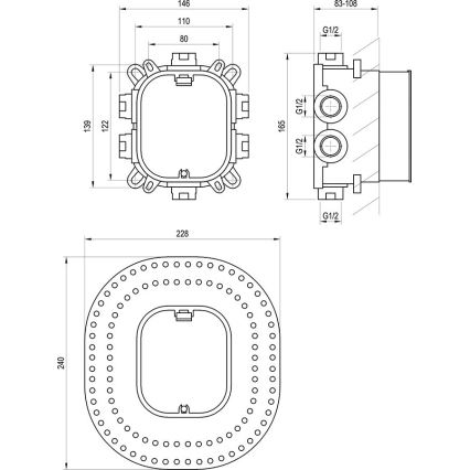 Ravak X070139 - Základné teleso pre podomietkové batérie R-BOX VARI 13,9x14,6 cm