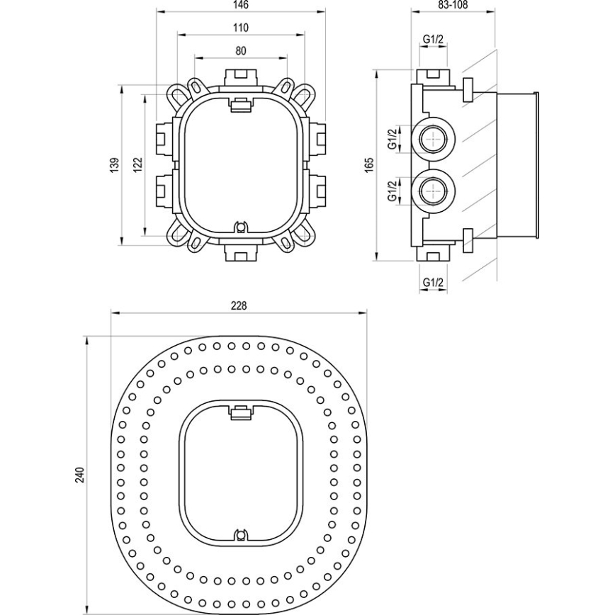 Ravak X070139 - Základné teleso pre podomietkové batérie R-BOX VARI 13,9x14,6 cm