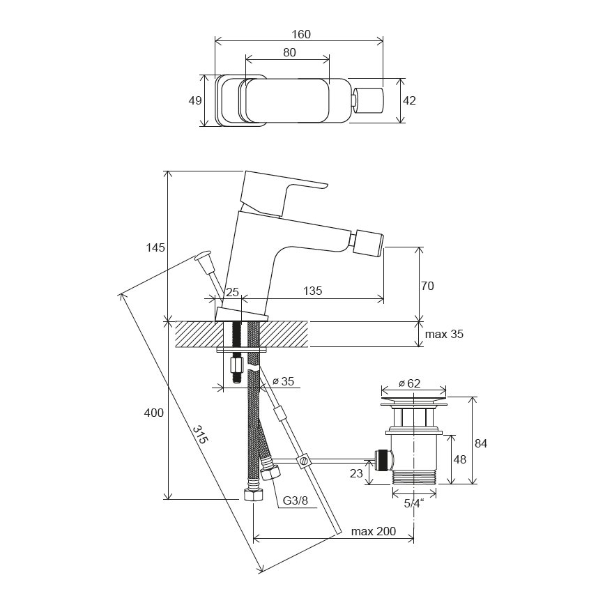 Ravak X070155 - Bidetová batéria + výpusť FREE čierna