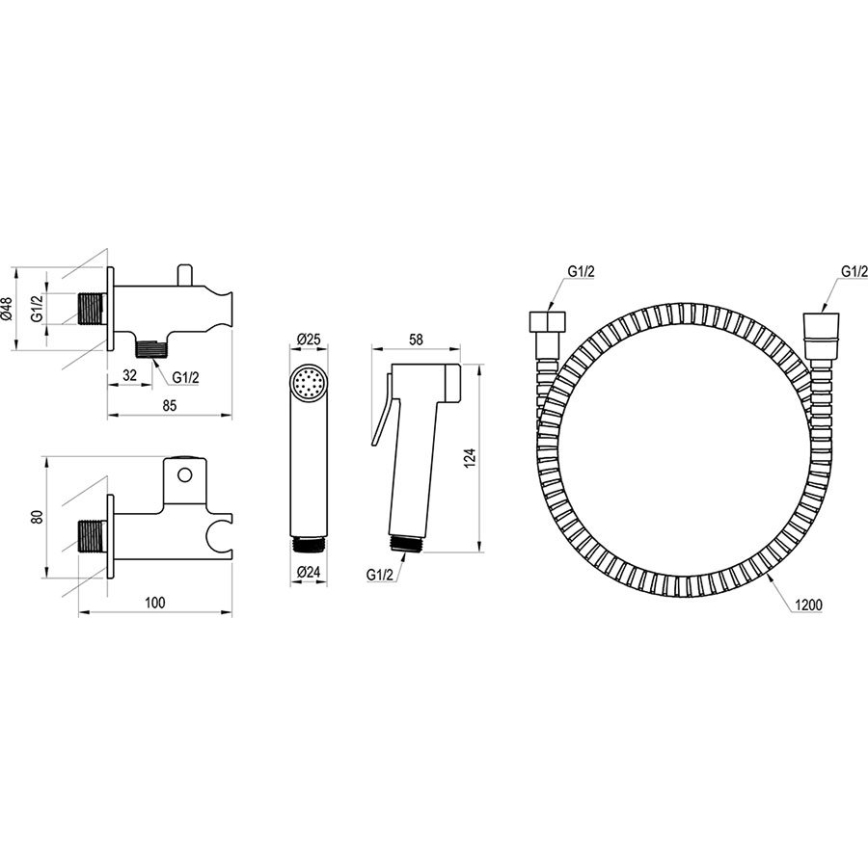 Ravak X070166 - Ručná bidetová sprška pre podomietkovú inštaláciu, lesklý chróm