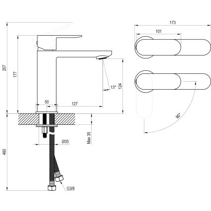 Ravak X070460 - Umývadlová batéria CHROME 17,7 cm čierna