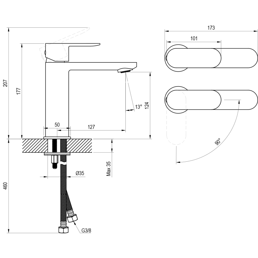 Ravak X070460 - Umývadlová batéria CHROME 17,7 cm čierna