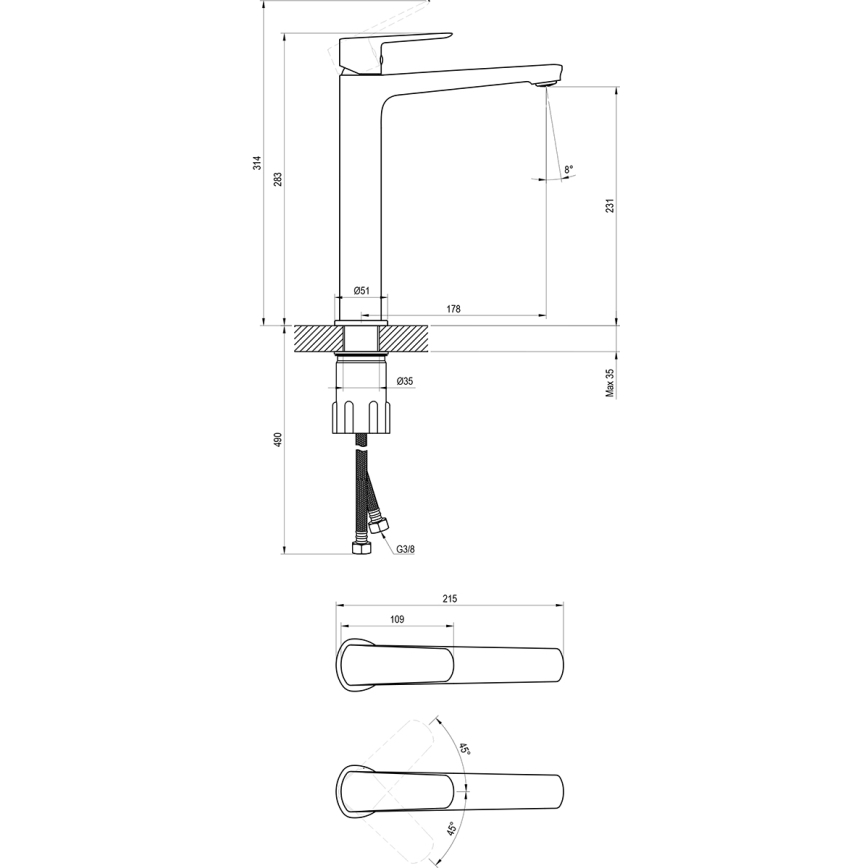 Ravak X070478 - Umývadlová batéria LIFE 28 cm čierna