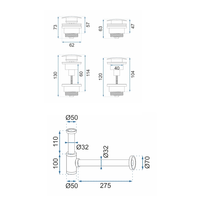 REA-A8541 - Umývadlový sifón s výpusťou CLICK-CLACK, priemer 6,4 cm, ružové zlato