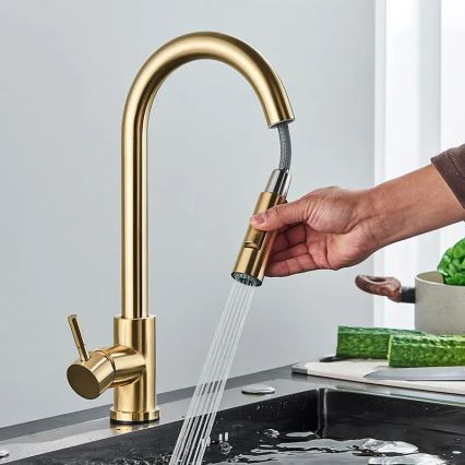REA-B0669 - Drezová batéria s vysúvacou sprškou FRESH 39,5 cm zlatá