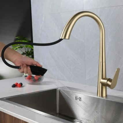 REA-B5312 - Drezová batéria s vysúvacou sprchou ROSS 43 cm brúsené zlato