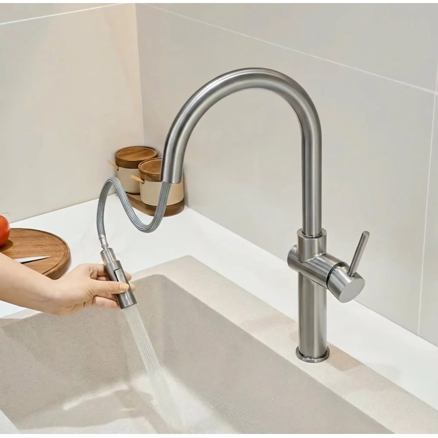 REA-B6330 - Drezová batéria FRESH s vysúvacou sprchou 45 cm, niklová