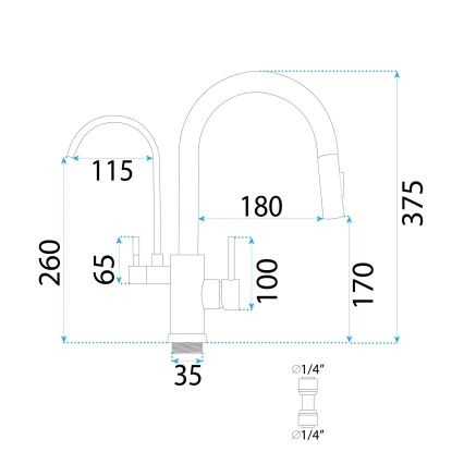 REA-B7596 - Drezová batéria s vysúvateľnou sprchou a filtráciou ECO FRESH 37,5 cm kartáčovaná zlatá