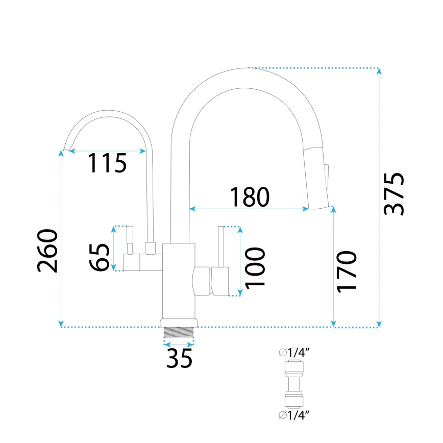 REA-B7596 - Drezová batéria s vysúvateľnou sprchou a filtráciou ECO FRESH 37,5 cm kartáčovaná zlatá