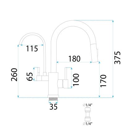 REA-B8989 - Drezová batéria s vysúvacou sprškou a filtráciou ECO FRESH 37,5 cm zlatá