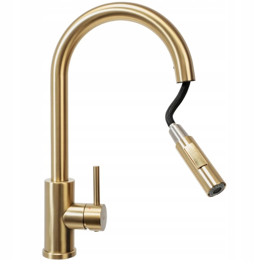 REA-B9842 - Dotyková drezová batéria s vysúvacou sprchou FRESH TOUCH 37 cm 4xAA brúsené zlato
