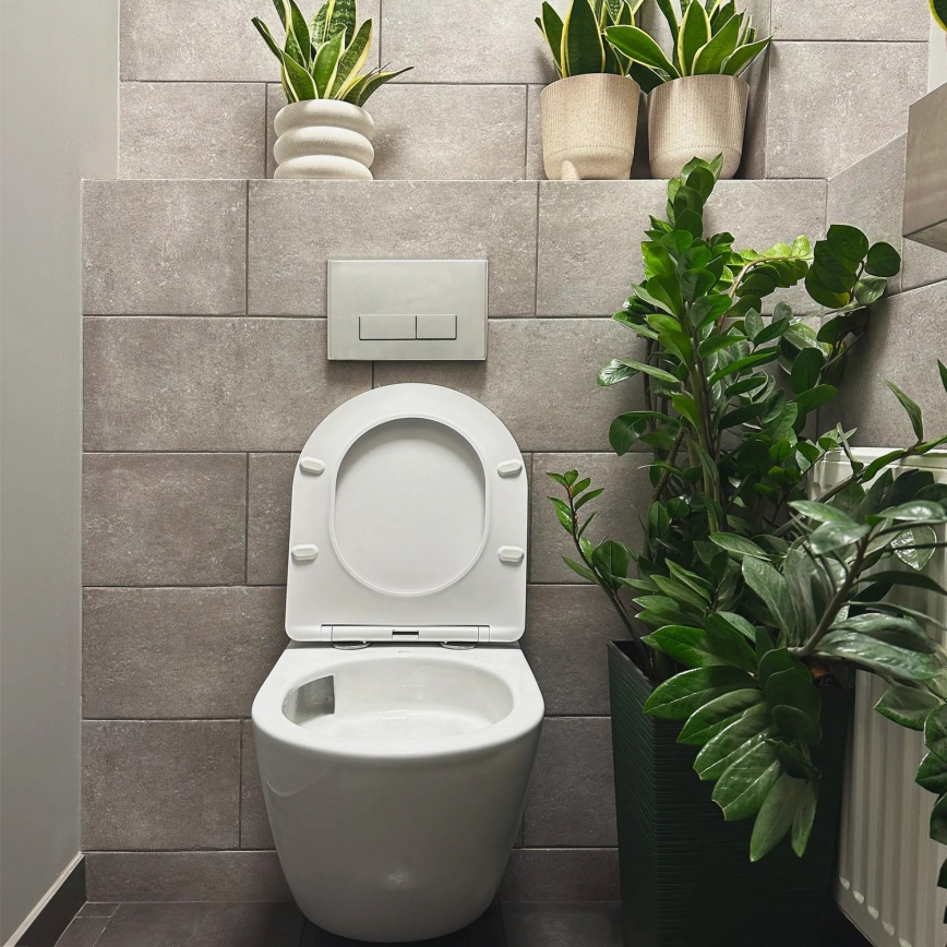 REA-C1259 - Závesné WC s WC sedátkom CARLO MINI TORNADO RIMLESS keramika/lesklá biela