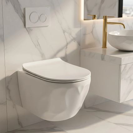 REA-C1652 - Závesné WC s toaletným sedadlom GUSTAVO RIMLESS keramika/biela