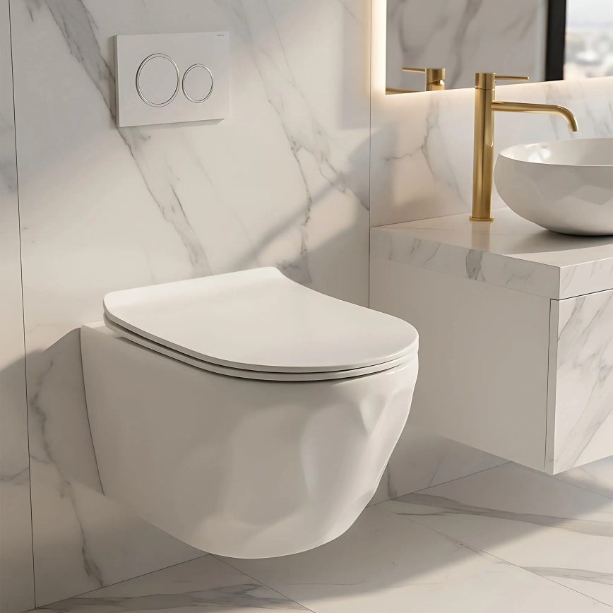 REA-C1652 - Závesné WC s toaletným sedadlom GUSTAVO RIMLESS keramika/biela